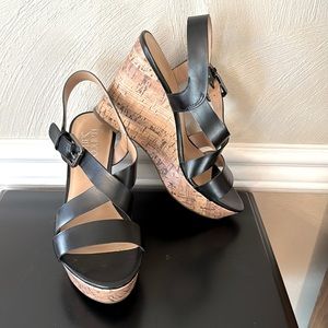 Franco Sarto black cork wedge sandals